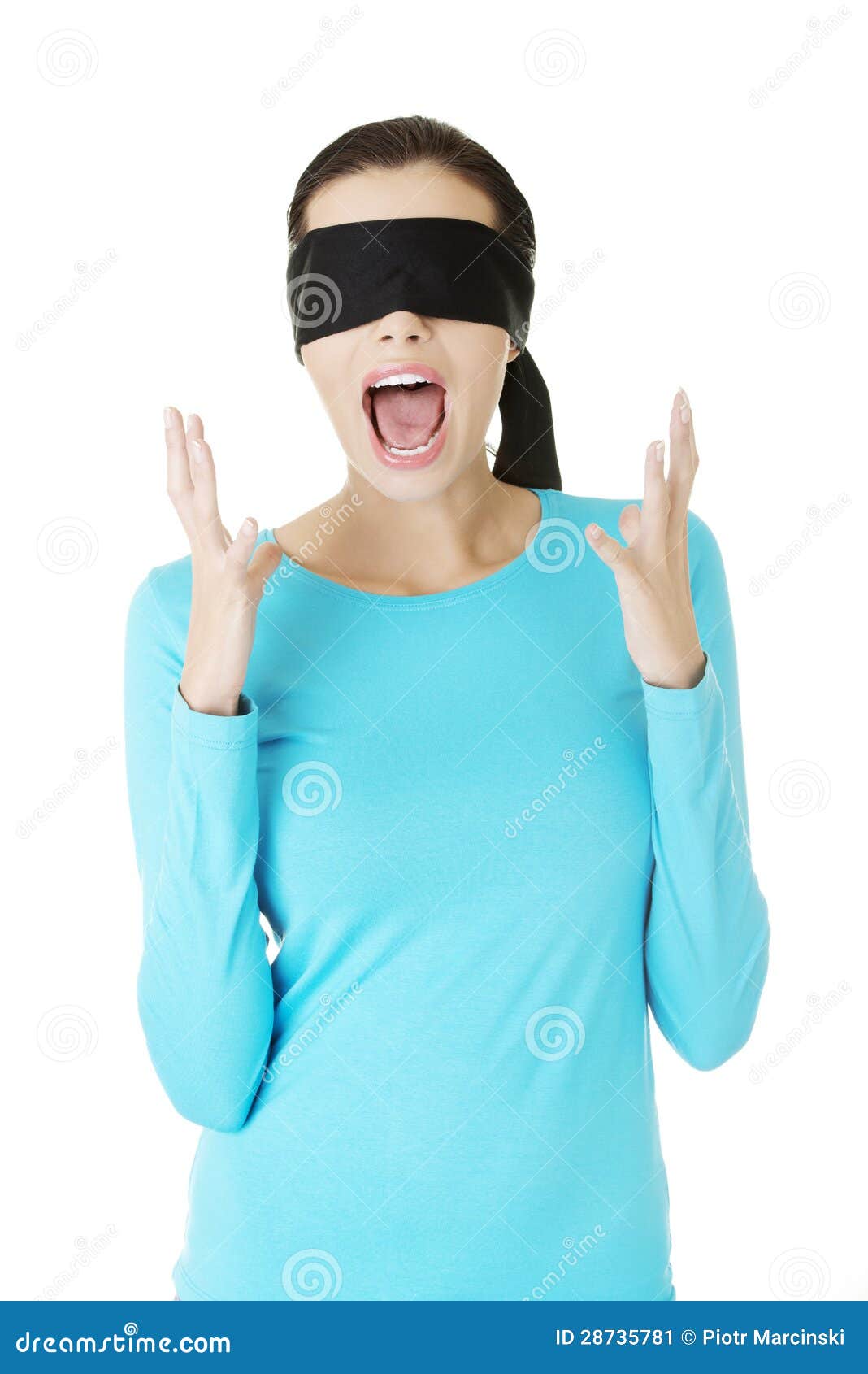 Beautiful Frighten Young Blindfold Woman Screaming Stock Image Image