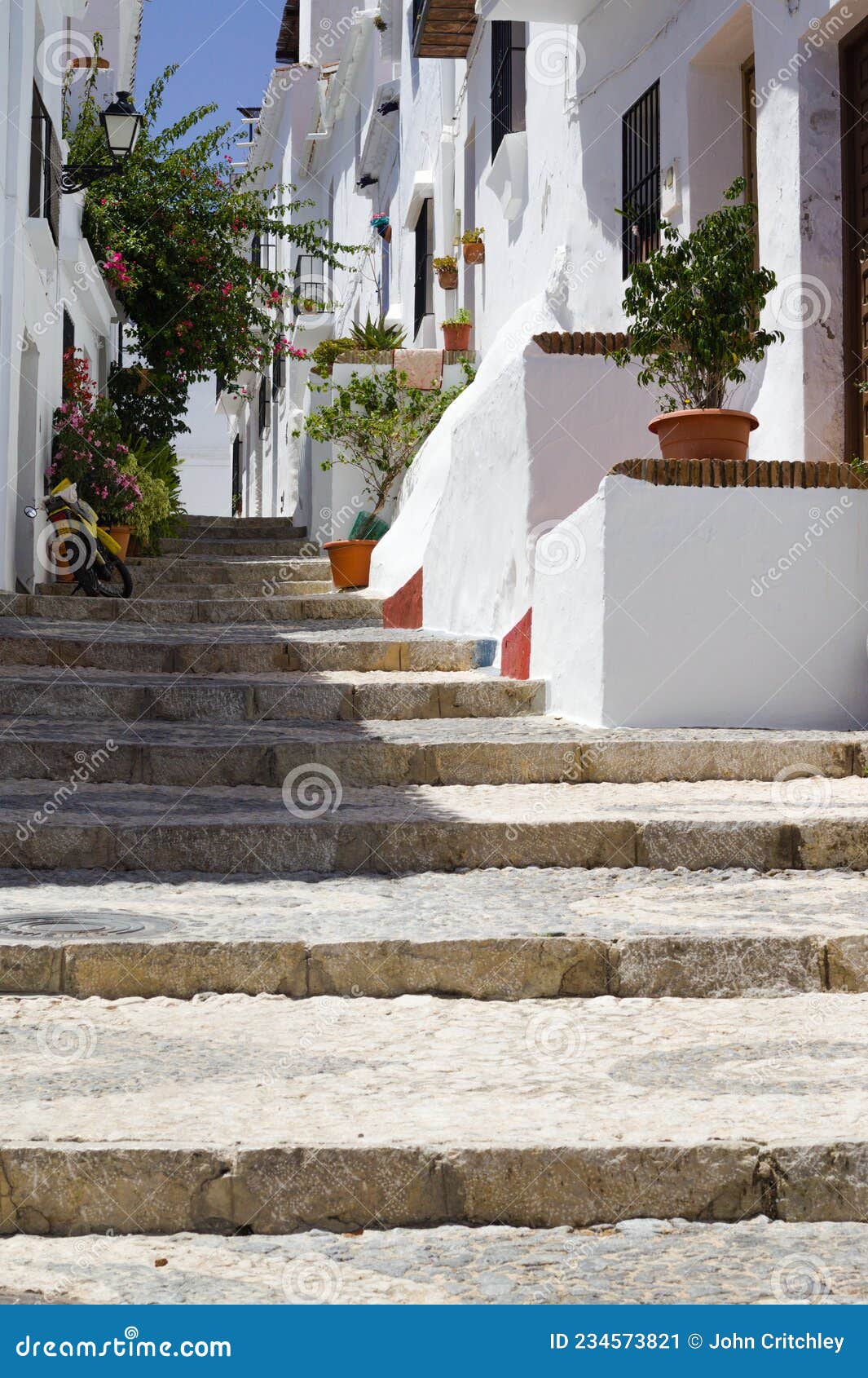 charming small spanish mountain village of frigiliana  steep cobbled alley in the heart of the old town