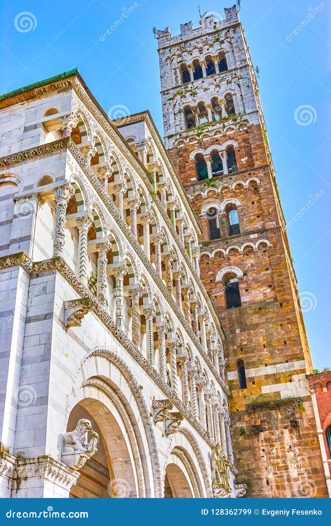 the frontage of saint martin of tours cathedral in lucca, italy