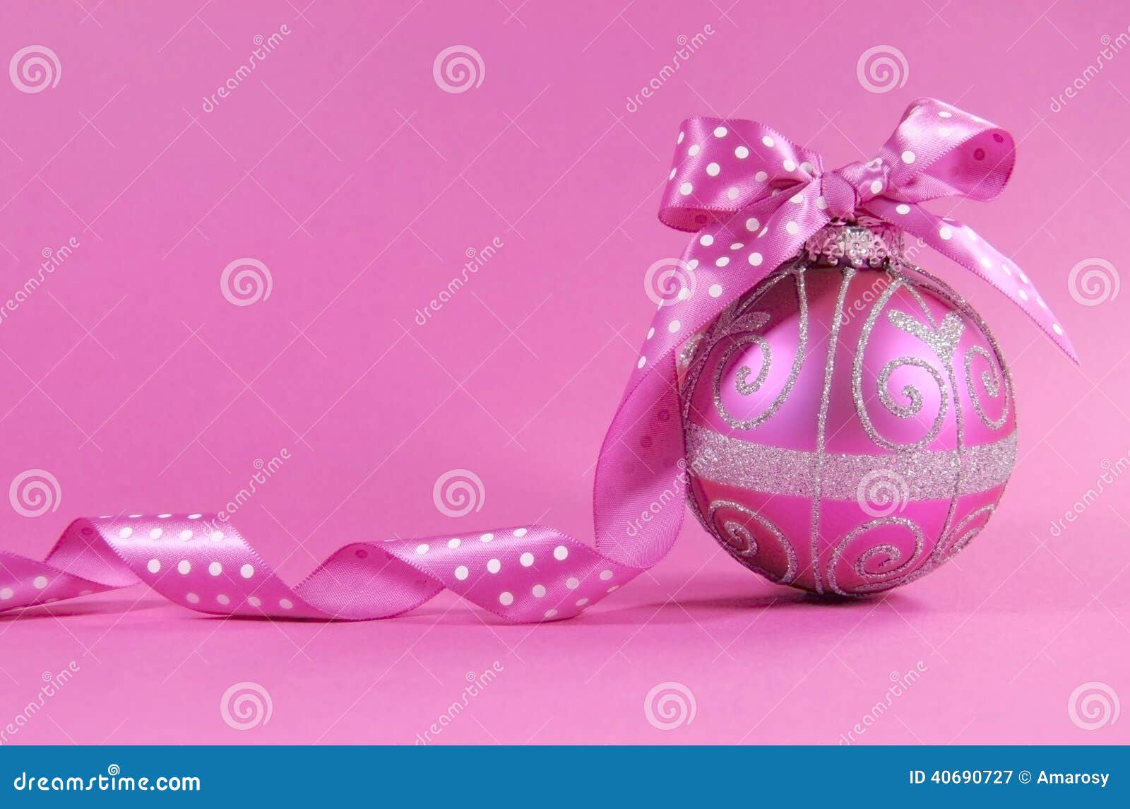 Beautiful Fuchsia Pink Festive Bauble Ornament With Polka 