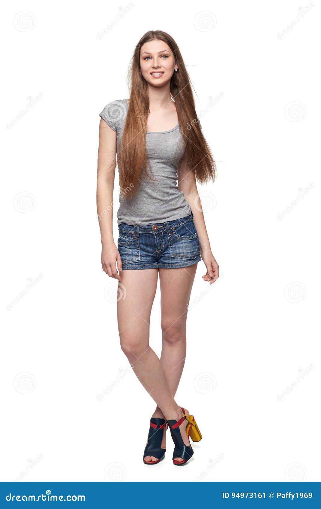 Beautiful Full Length Female In Shorts And Top With Long Hair Stock ...