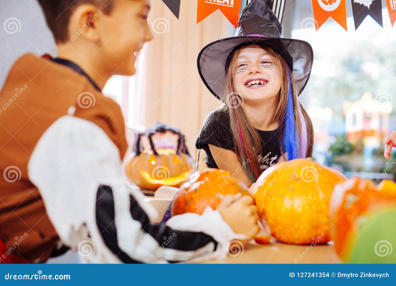 Beautiful Funny Girl Wearing Wizard Halloween Costume Laughing Out Loud ...