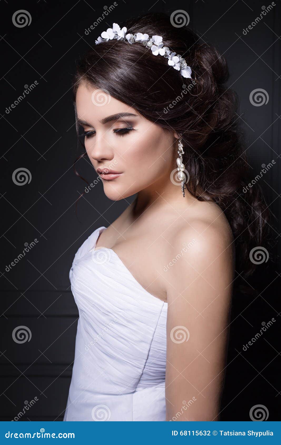 Beautiful Gentle Girl Groom in a Wedding Dress with Hairstyle and Make-up, Hair Decorated with a Wreath of Flowers Stock Photo - Image of bride, face: 68115632 Beautiful Gentle Girl Groom in a Wedding Dress with Hairstyle and Make-up, Hair Decorated with a Wreath of Flowers Stock Photo - Image of bride, face: 68115632