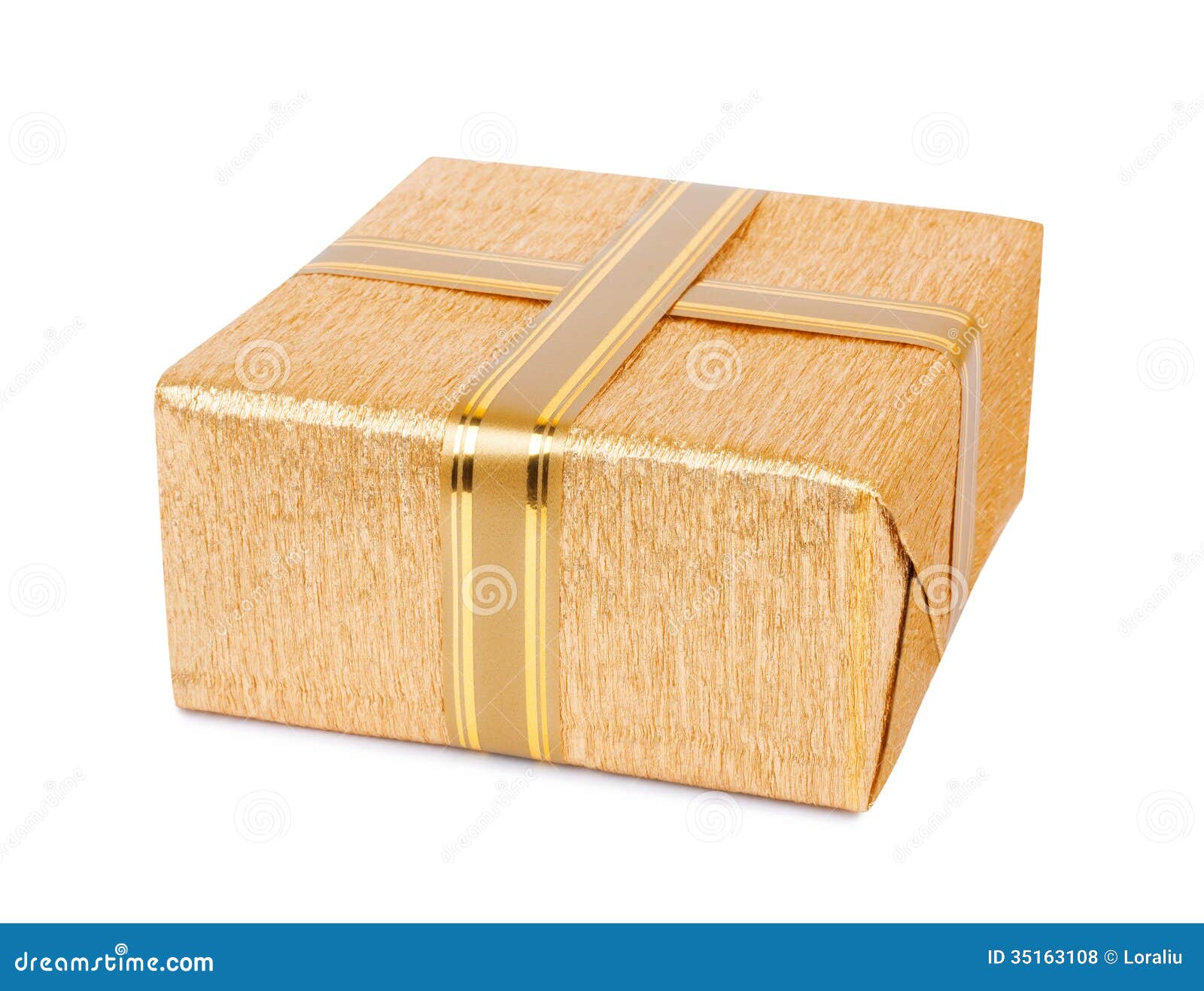 Beautiful Gift Box In Gold Wrapping Paper Royalty Free 