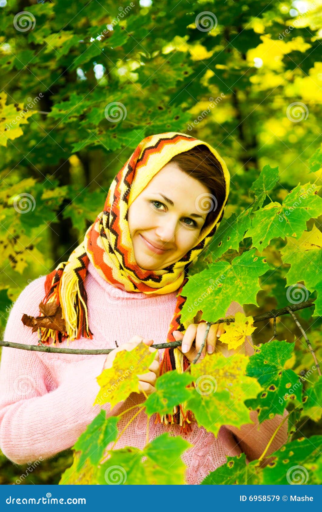 Beautiful girl with autumn stock image. Image of green - 6958579