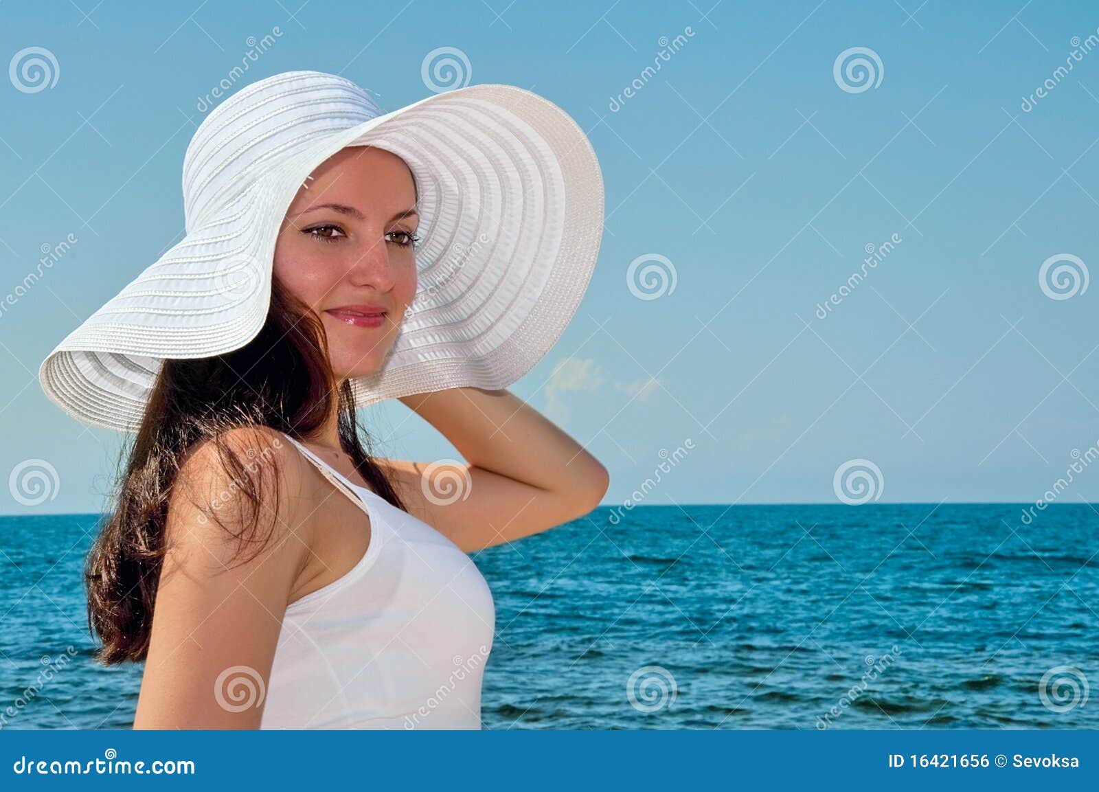 Beautiful Girl on the Beach in the Hat Stock Photo Image of lifestyle