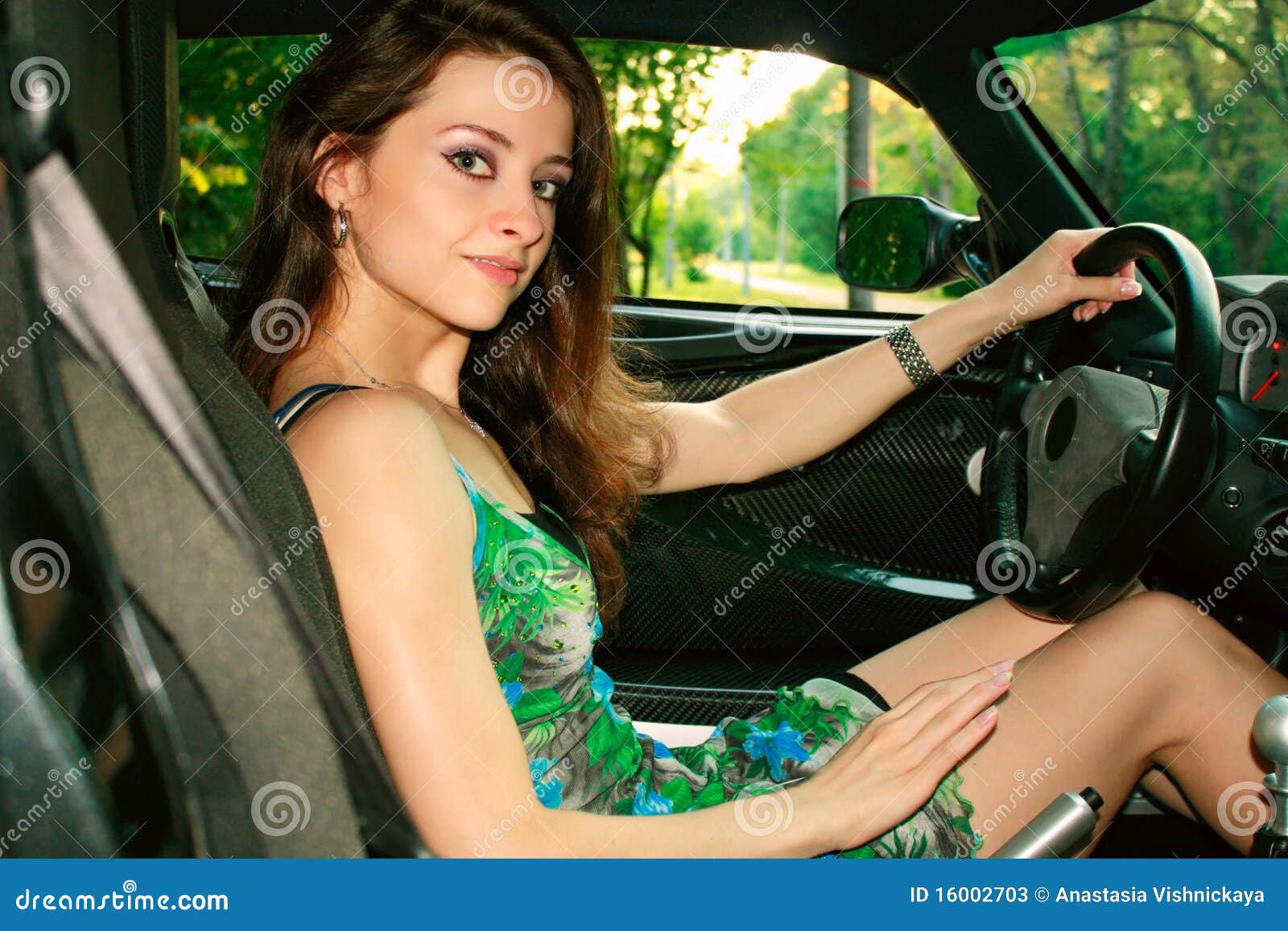 Beautiful Girl Behind the Wheel in the Sport Car Stock Image - Image of