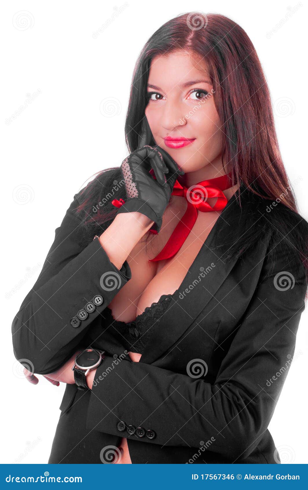 A Beautiful Girl With A Big Breast Isolated Stock Photo