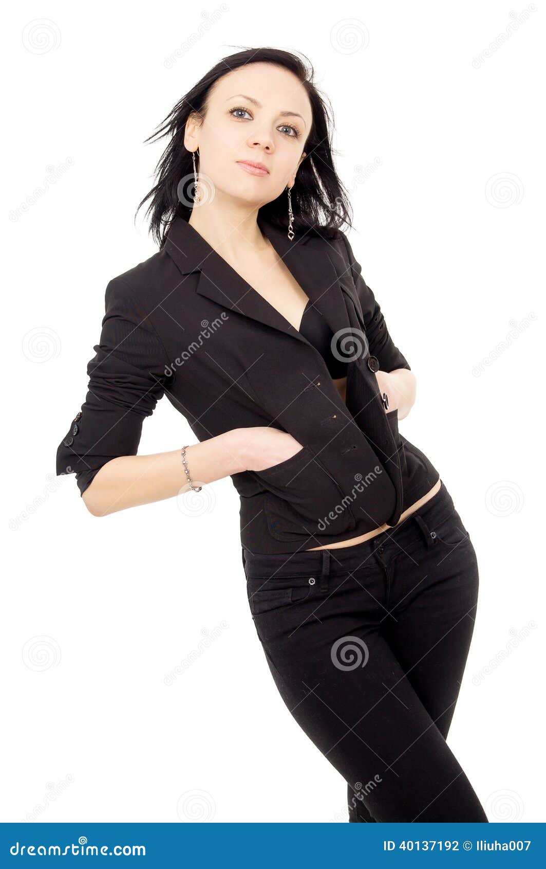 Beautiful Girl in Black Suit Isolated Stock Photo - Image of confident ...