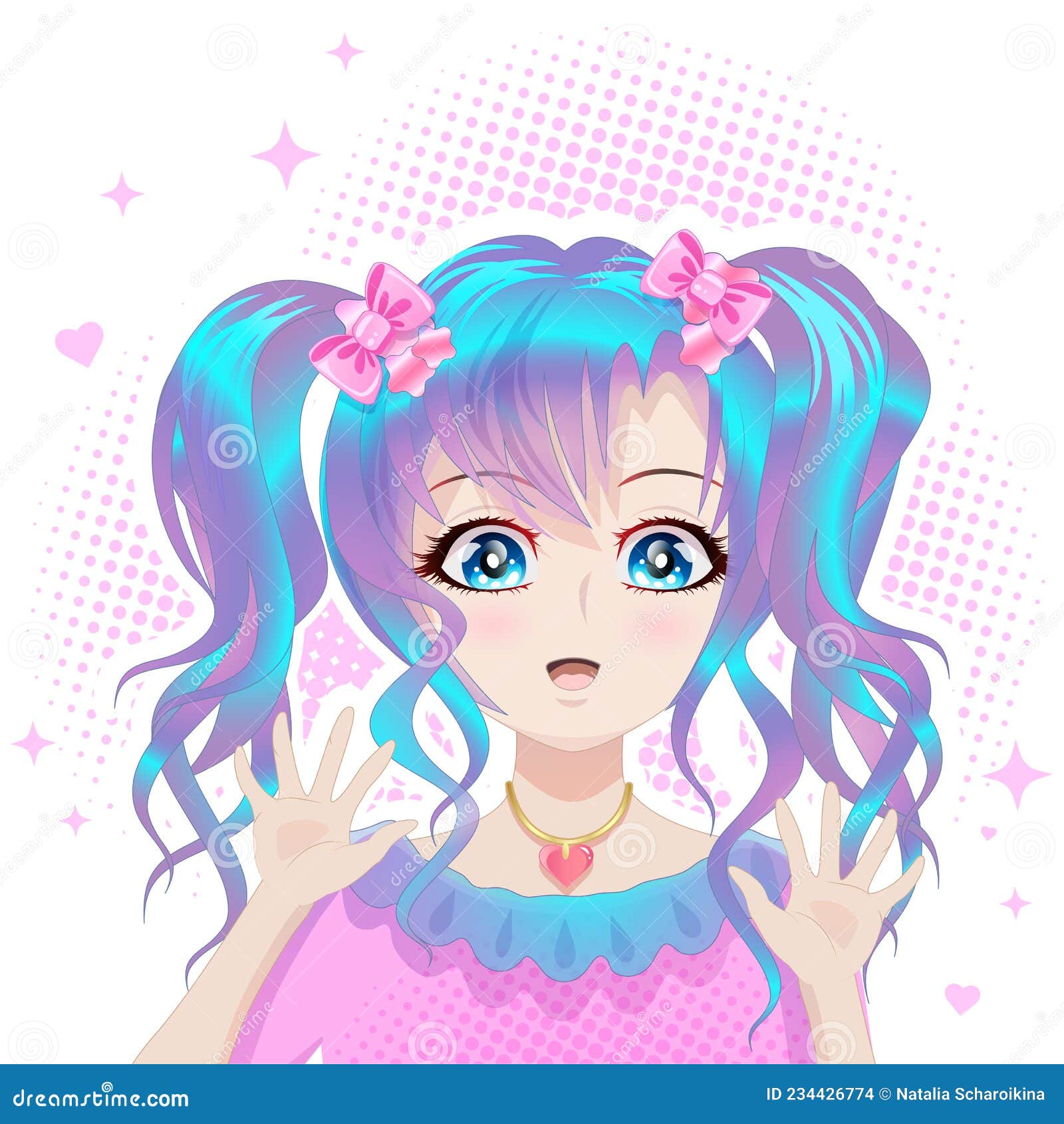 Beautiful Girl with Blue Hair and Blue Eyes in Anime Style. Stock Vector -  Illustration of funny, girl: 234426774