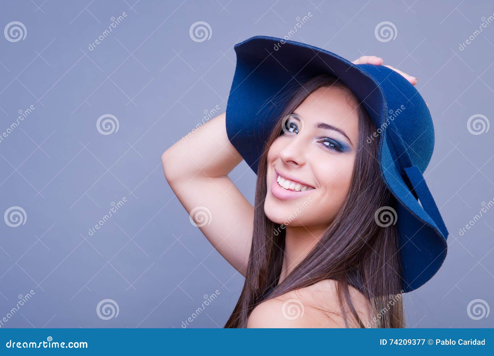 Beautiful Girl with Blue Hat Stock Image - Image of gladness, people ...