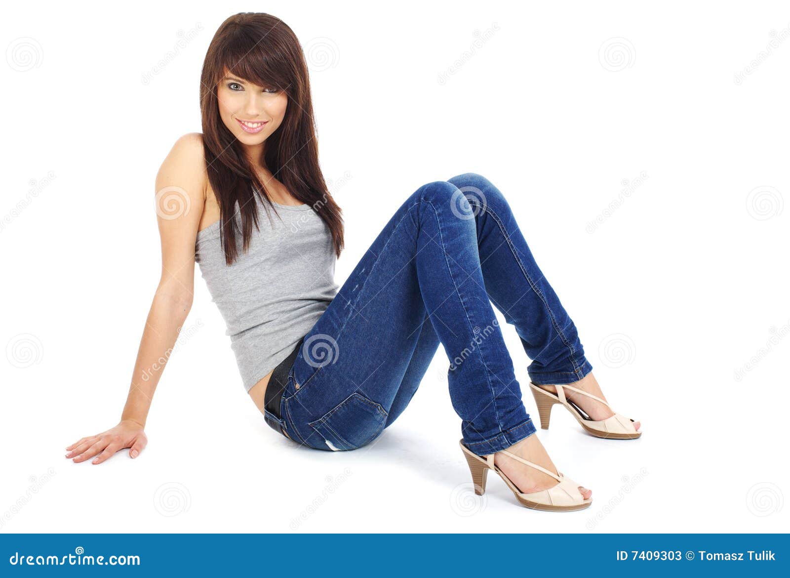 Beautiful Girl In Blue Jeans Stock Photos Image 7409303