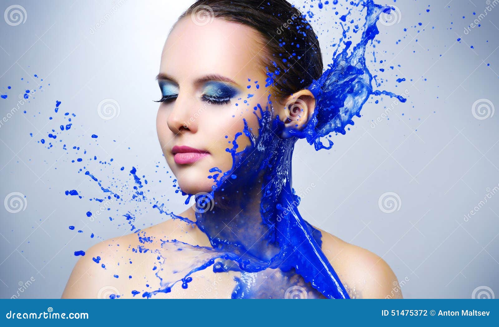 Beautiful Girl and Blue Paint Splashes Stock Photo Image of spray
