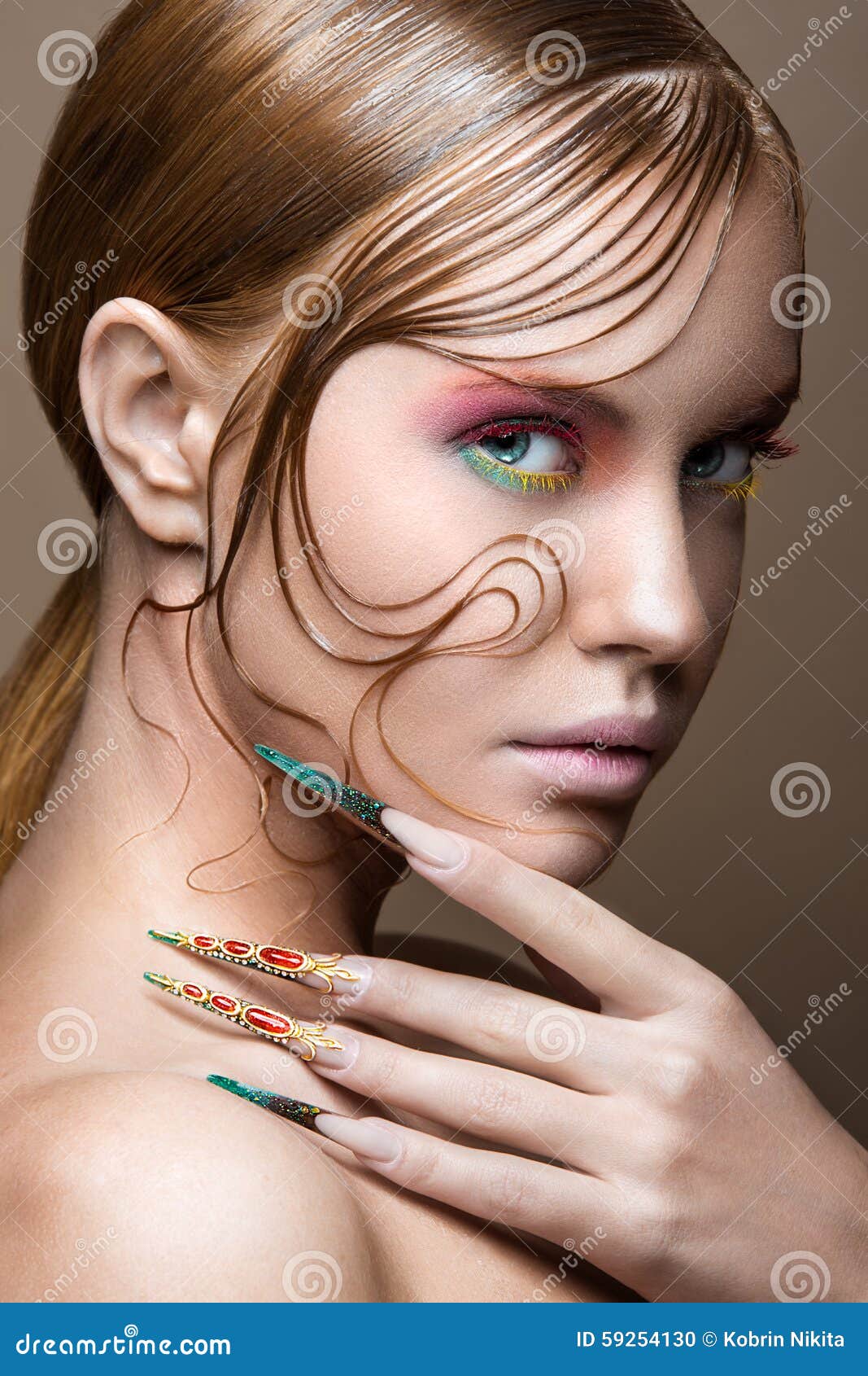 Beautiful Girl with Bright Fashion Make-up Stock Photo - Image of ideal ...