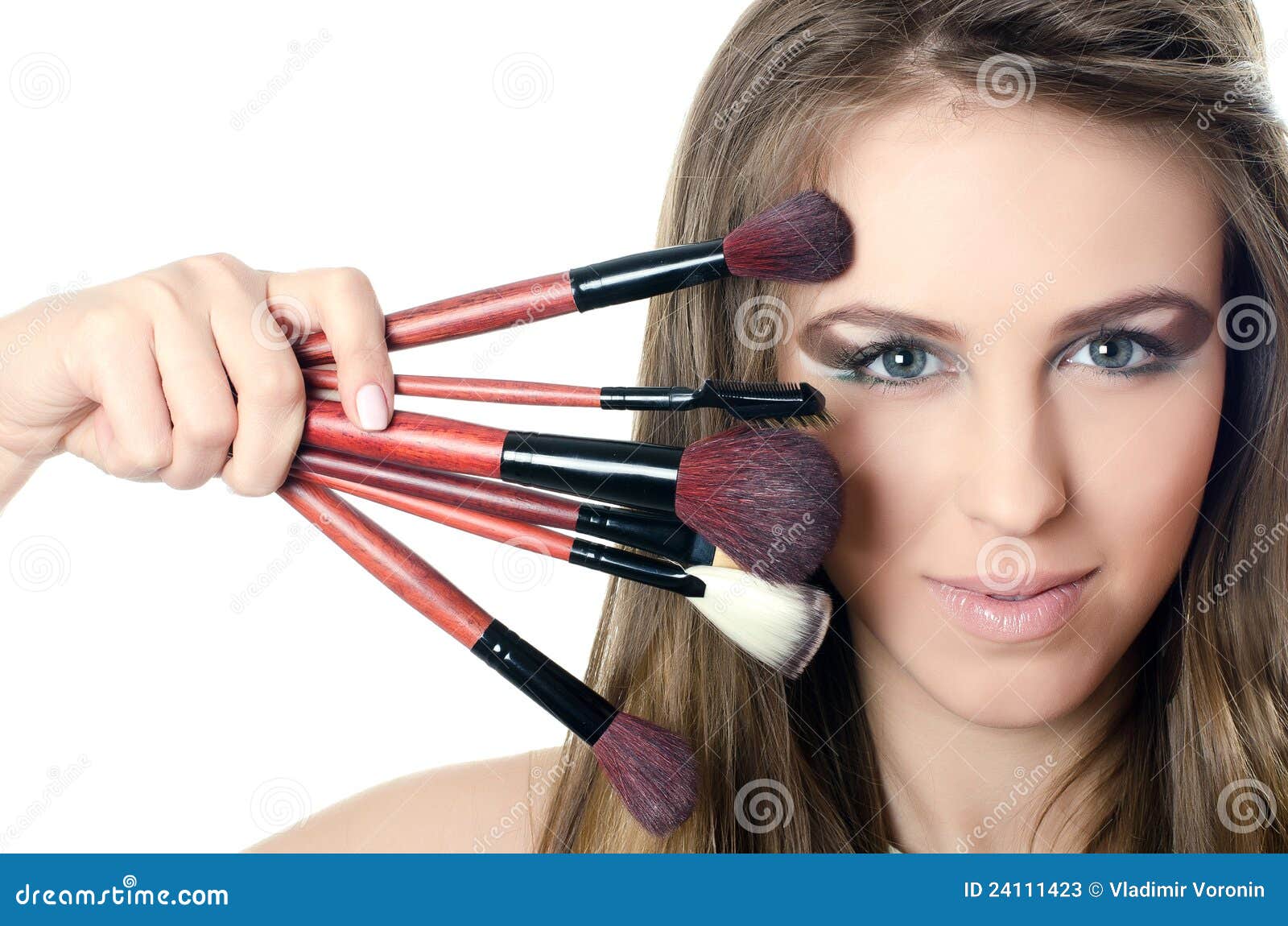 The Beautiful Girl with Brushes for a Makeup Stock Image Image of