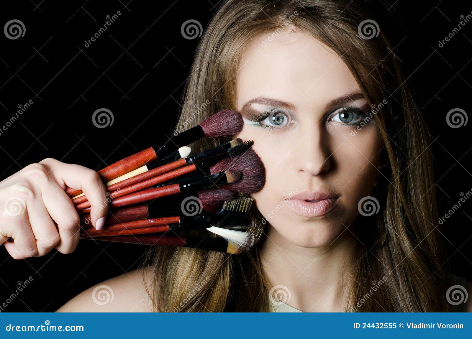 The Beautiful Girl with Brushes for a Makeup Stock Image Image of
