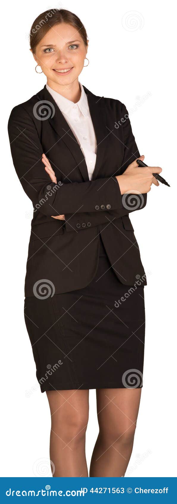 Beautiful Girl In Business Suit Holding Pen Stock Image - Image of ...