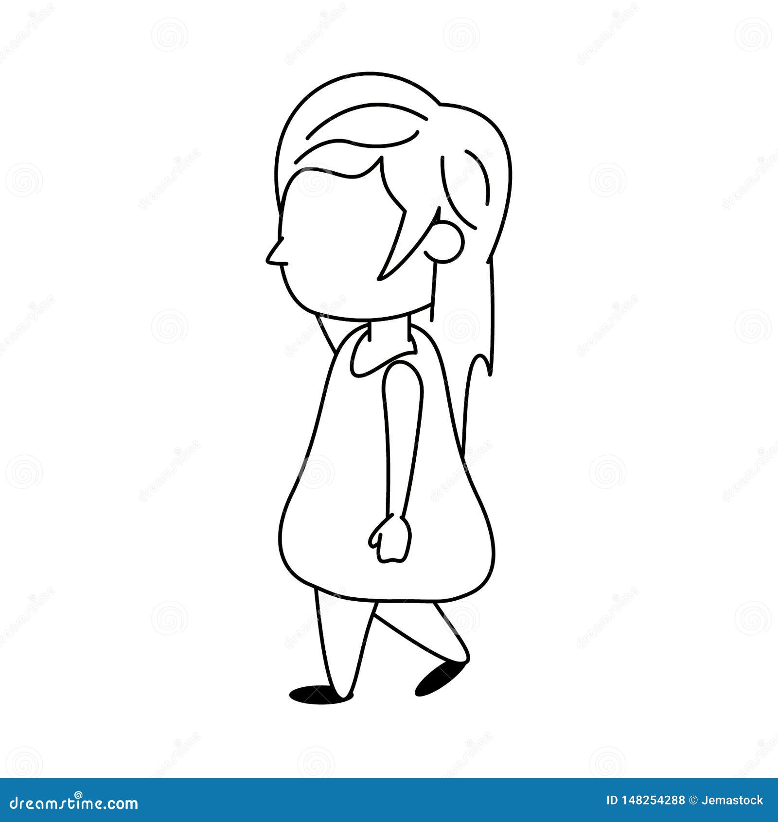 Beautiful Girl Cartoon Isolated in Black and White Stock Vector -  Illustration of little, childhood: 148254288