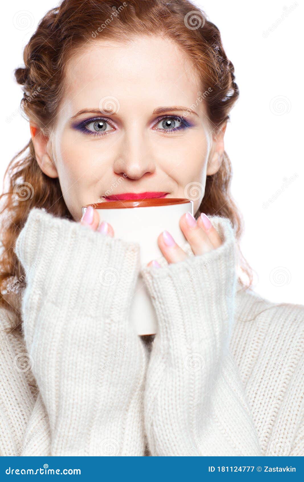Beautiful Girl in a Cashmere Sweater with Cup of Coffee Stock Image ...