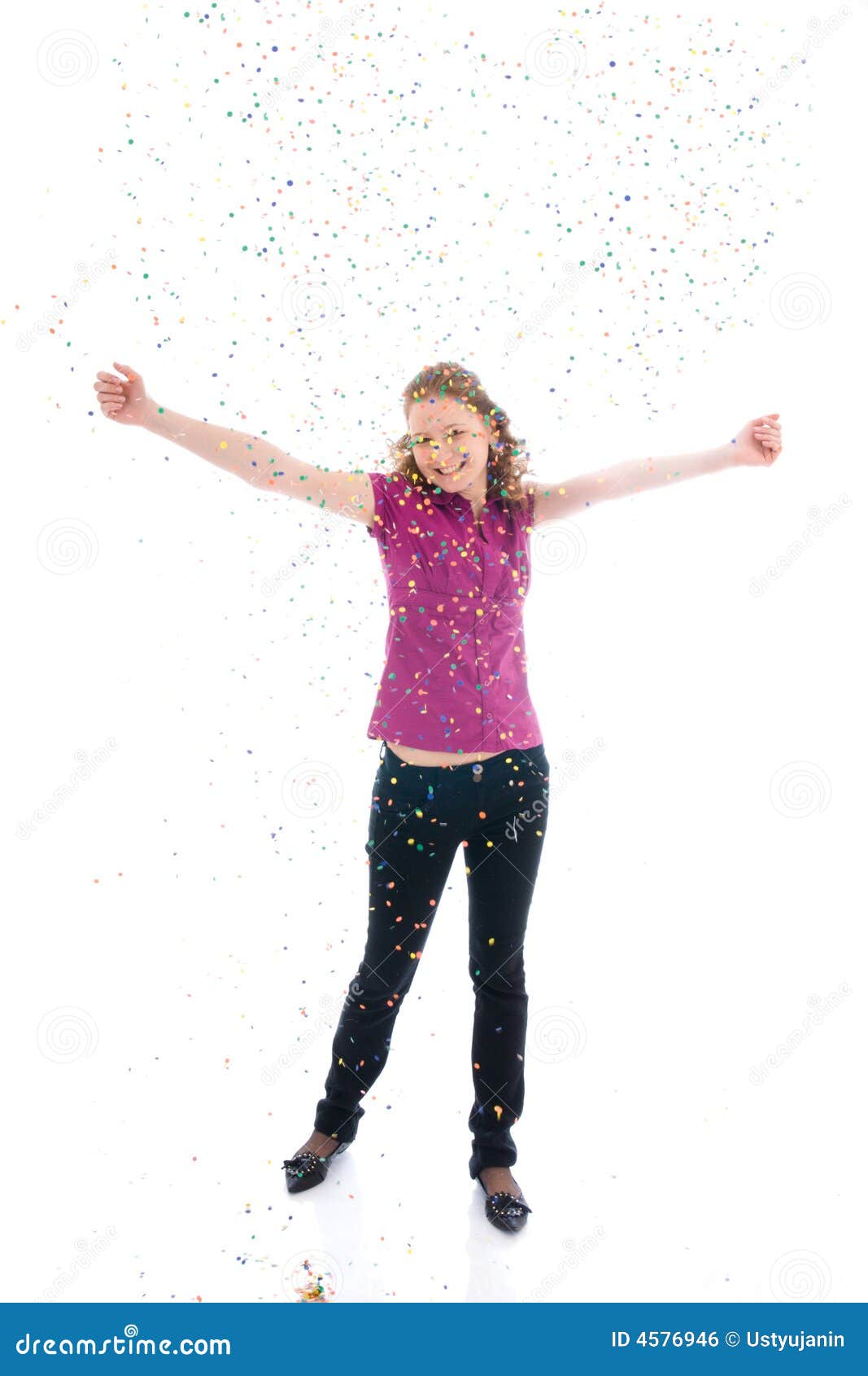 The Beautiful Girl with the Confetti Isolated Stock Photo Image of