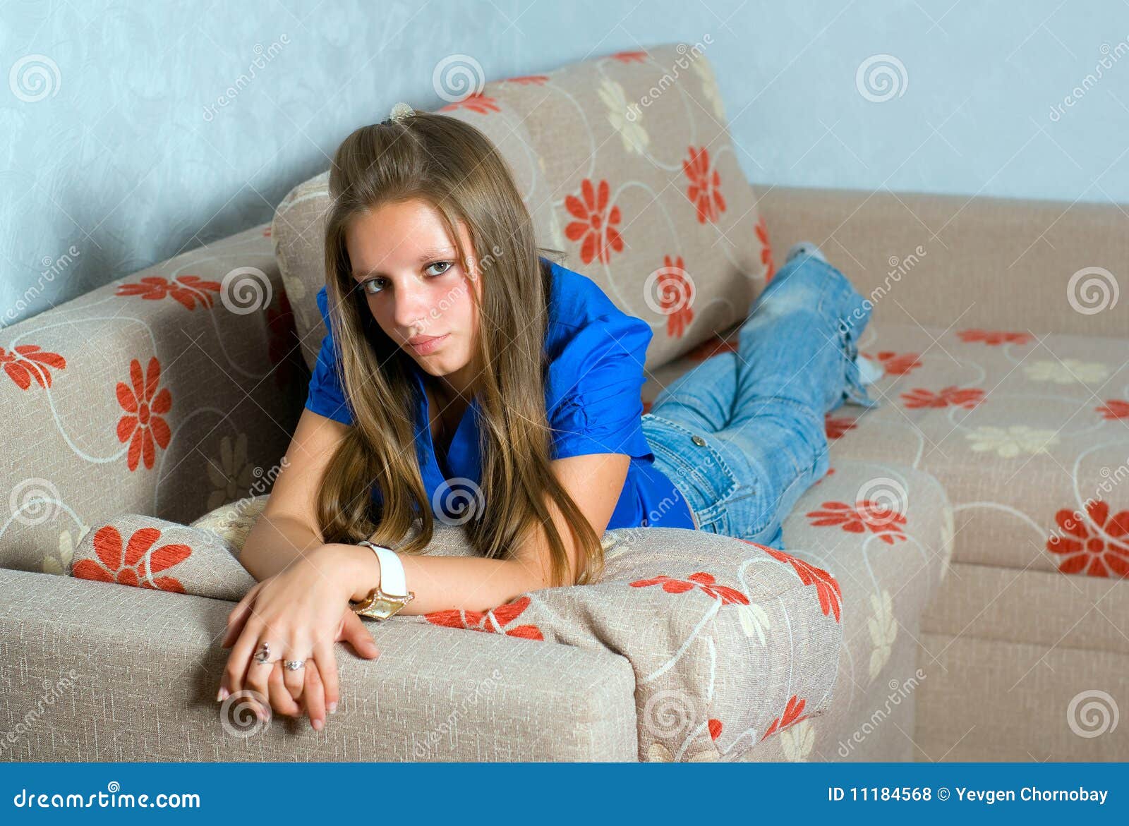 Beautiful girl on couch stock photo. Image of lady, feminine 11184568