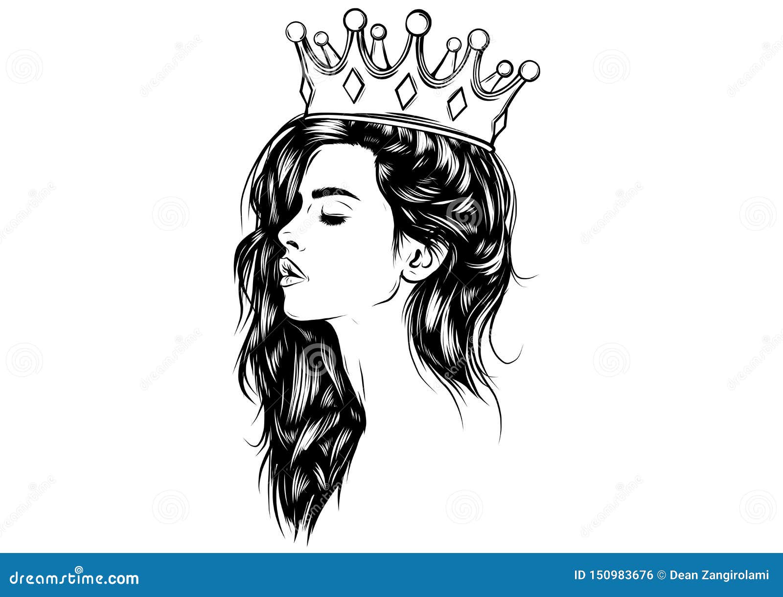 Download Beautiful Girl In Crown. Girl With Long Hair. Vector ...