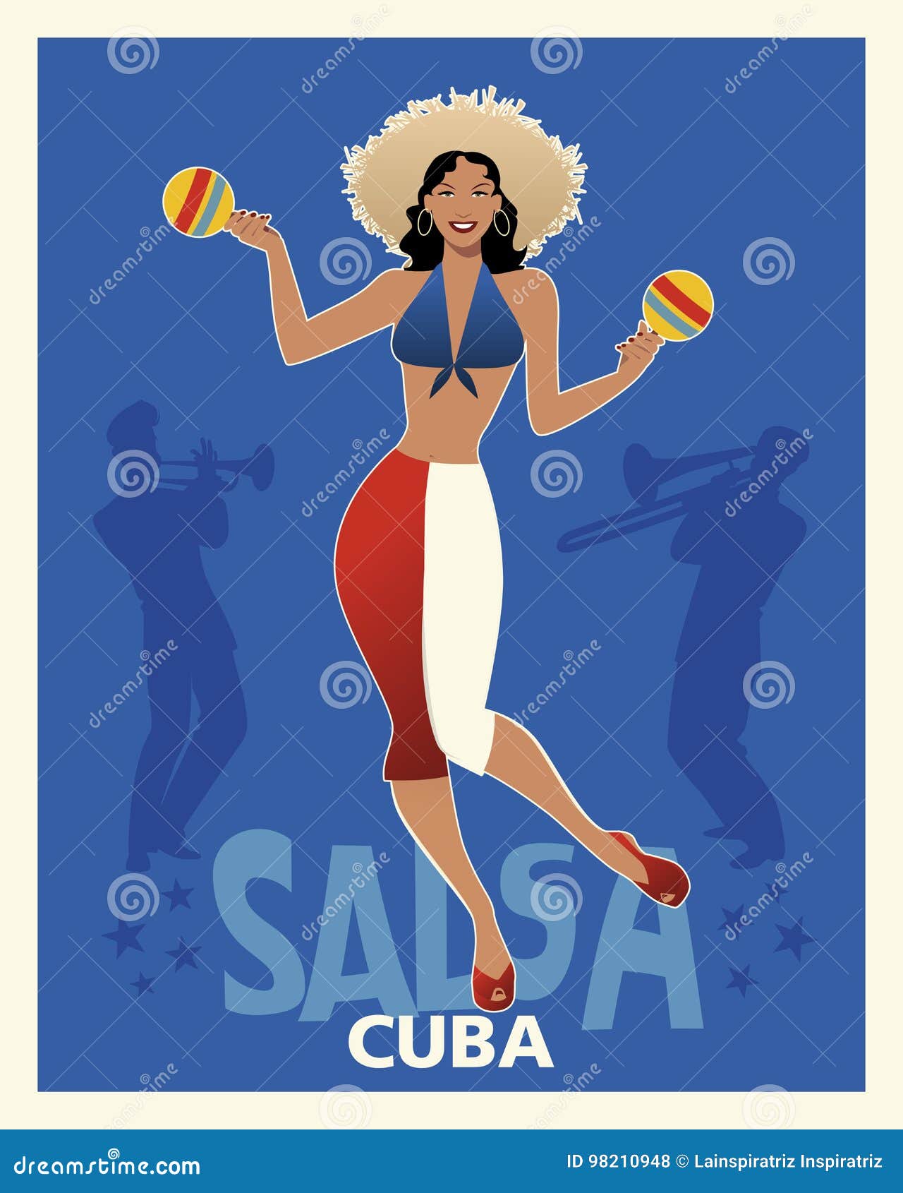 beautiful girl dancing salsa with maracas.