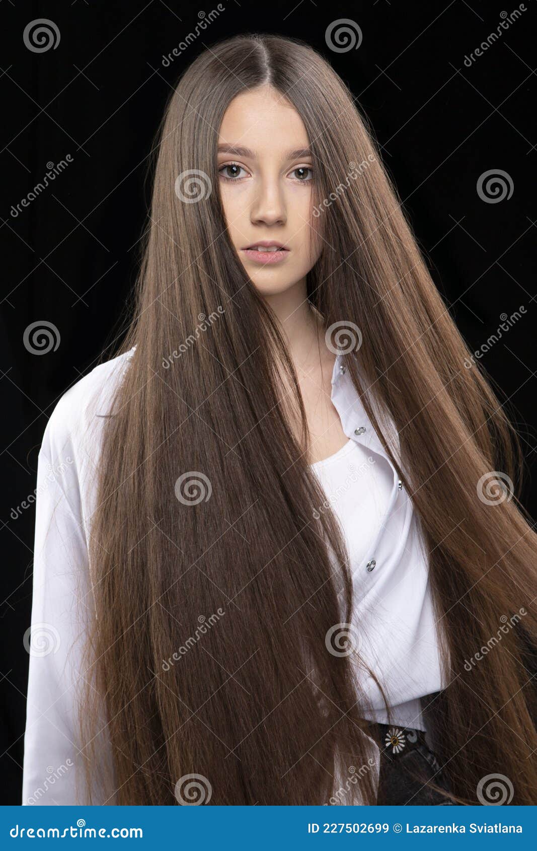 Beautiful Girl with Dark Long Hair Stock Image - Image of ...