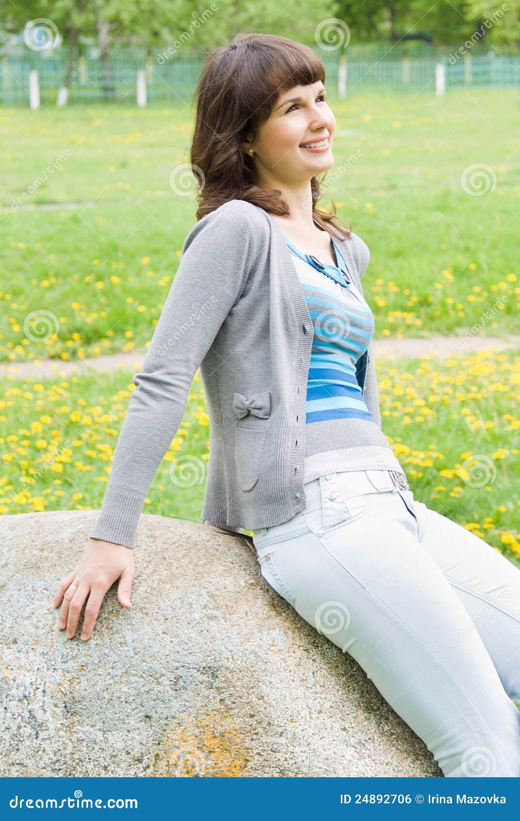 Beautiful Girl Dream of Sitting on a Rock Stock Photo - Image of ...