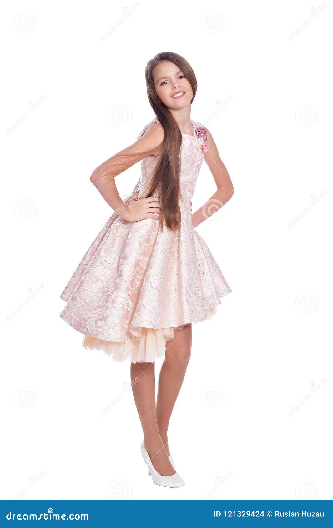Beautiful Girl in Dress Posing Isolated Stock Photo - Image of child ...