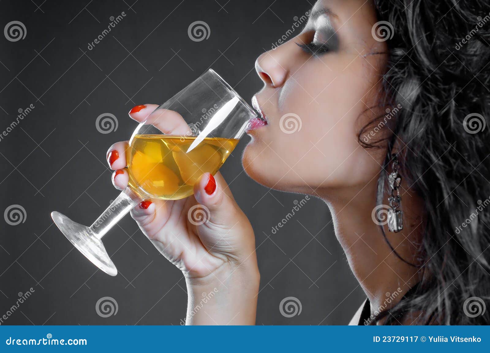 Beautiful Girl Drink Wine on Black Stock Image Image of mysterious