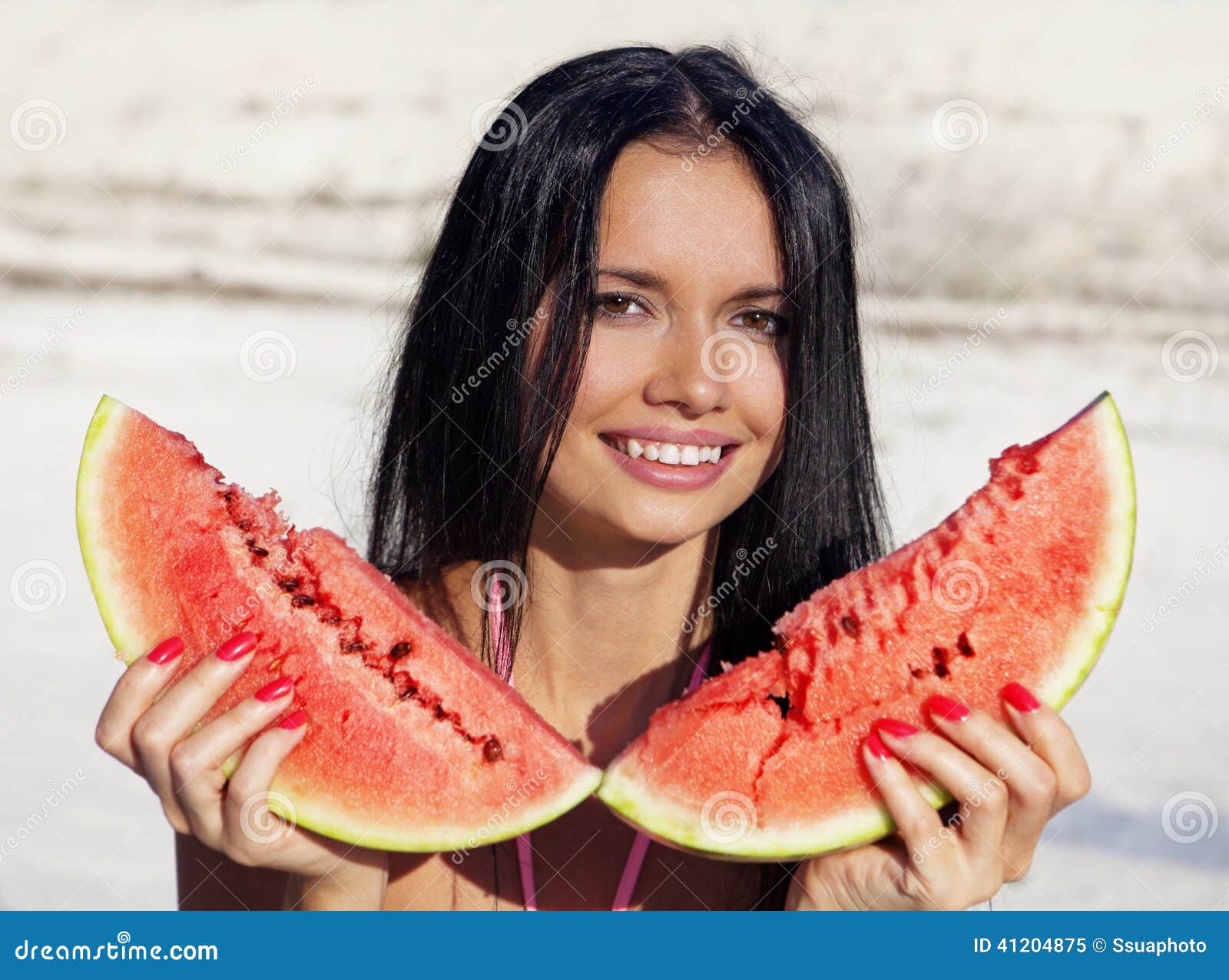 Beautiful Girl Eats Watermelon Stock Image Image of happiness, fresh