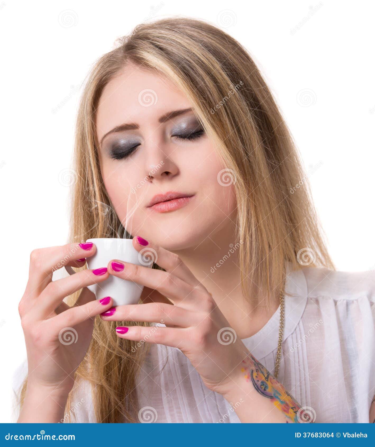 Beautiful Girl Enjoying Coffee Stock Photo Image of blonde, aroma 37683064