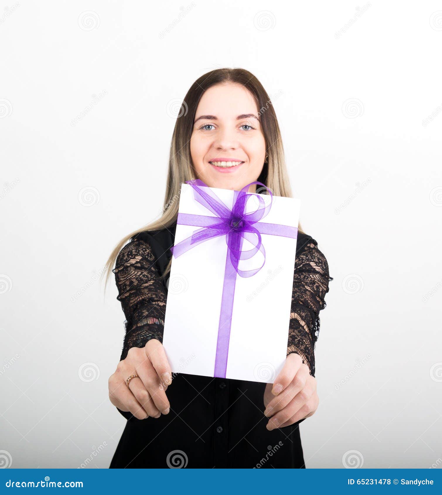 Beautiful Girl with an Envelope Tied with a Ribbon Stock Photo - Image ...