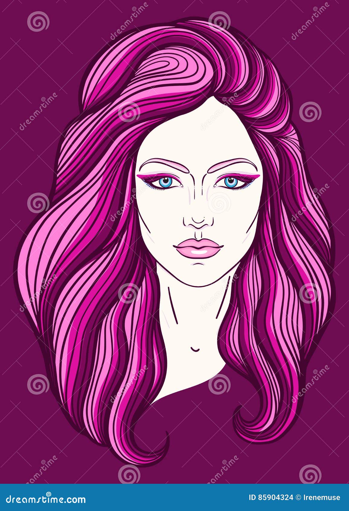 Beautiful Girl Face with Top Knot Hair Style, Make Up and Neutral  Expression. Hand Drawn Woman Portrait Stylized Stock Vector - Illustration  of hairstyle, face: 85904324