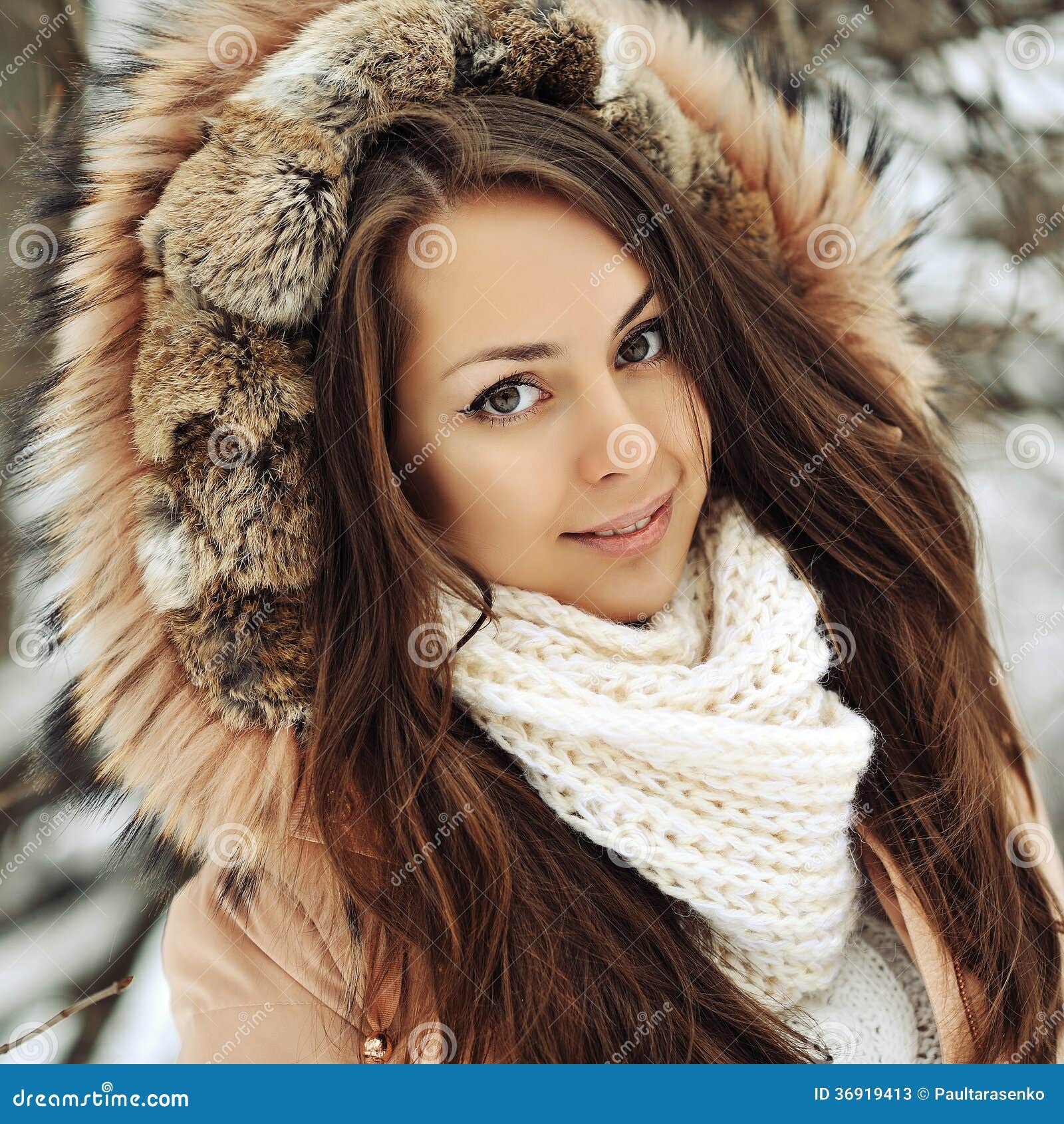 Beautiful Girl Face in Winter - Close Up Stock Image - Image of person ...