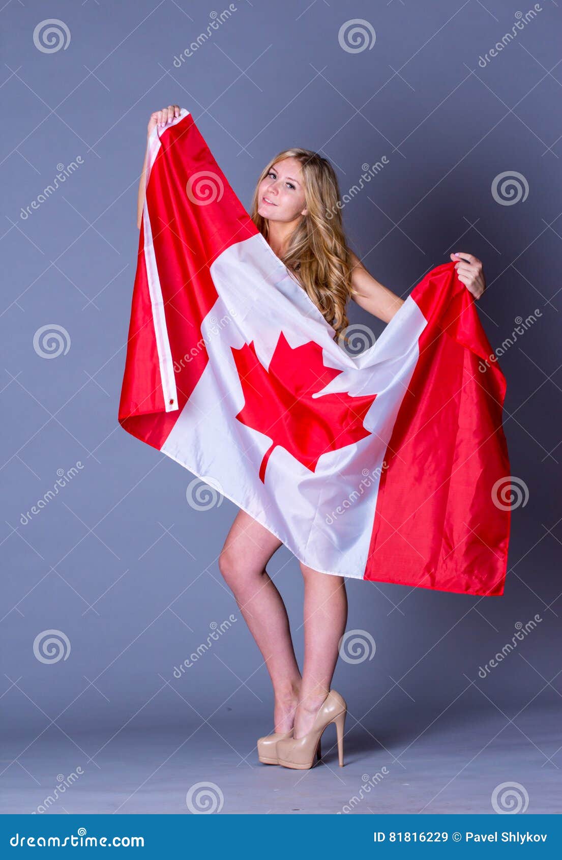 Beautiful Girl with Flag of Canada. Stock Image - Image of patriot ...