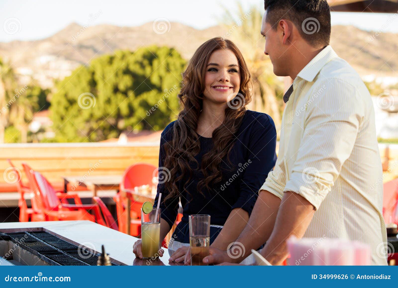 beautiful girl flirting at a bar