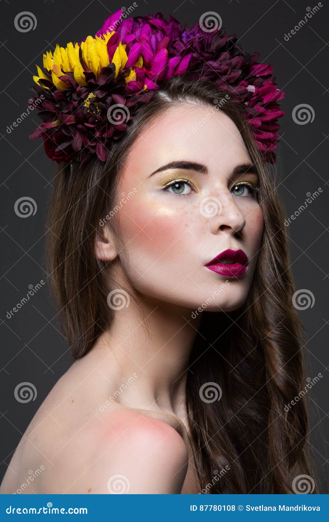 Beautiful Girl with Flowers on Head Stock Photo - Image of clip, fresh ...