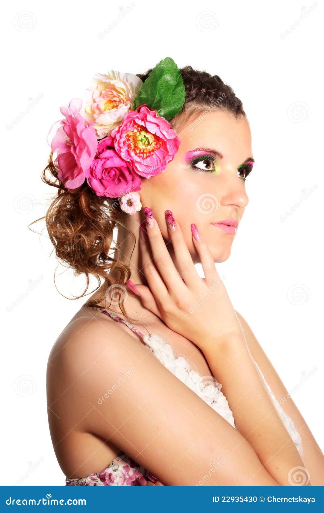 Beautiful Girl With Flowers In Her Hair Stock Photo 