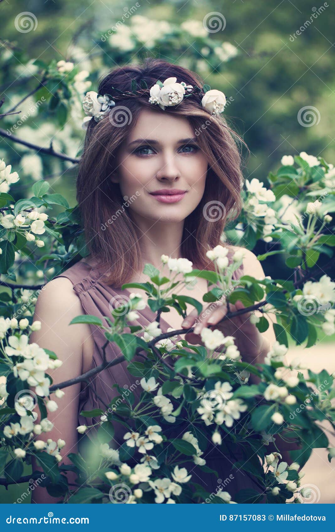 Beautiful Girl with Flowers Stock Image Image of dreams, beauty 87157083