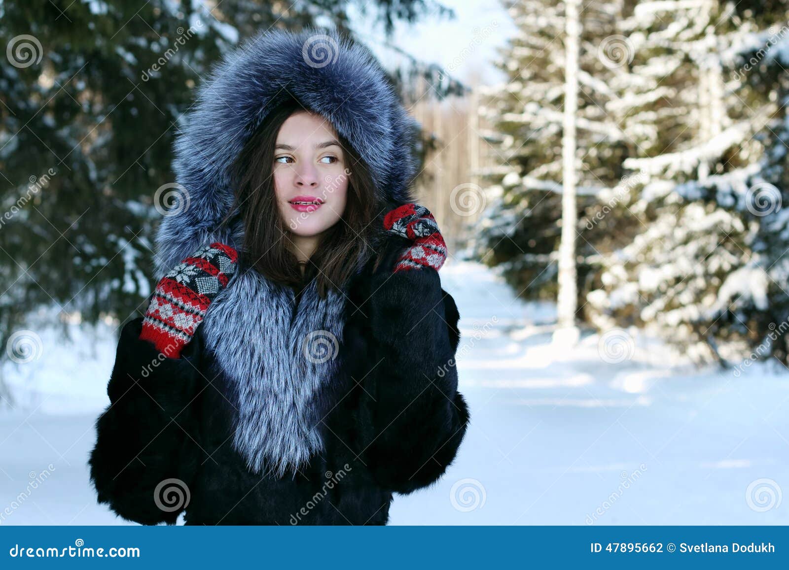 Beautiful Girl in Fur Coat Dreams Stock Photo - Image of female ...