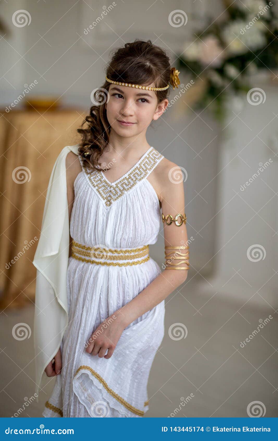 Beautiful Girl in Greek Dress Stock Photo - Image of hands, girls: 143445174