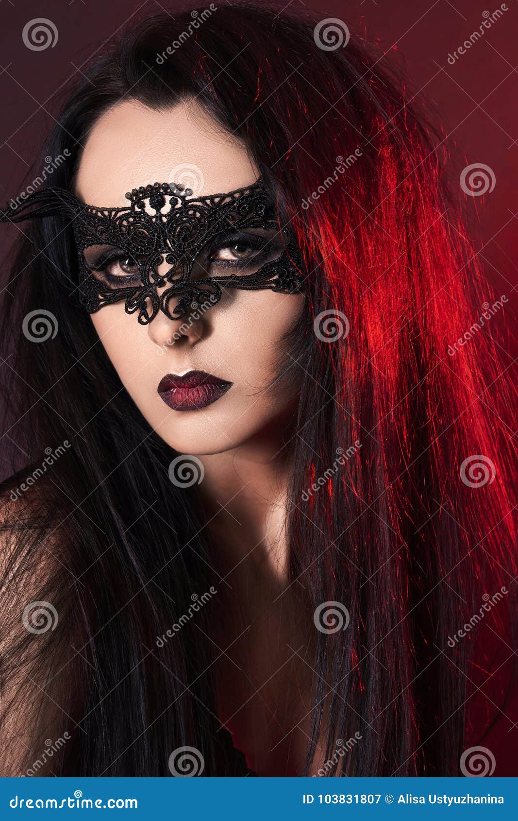 Beautiful Woman on Halloween in Mask. Stock Image - Image of body