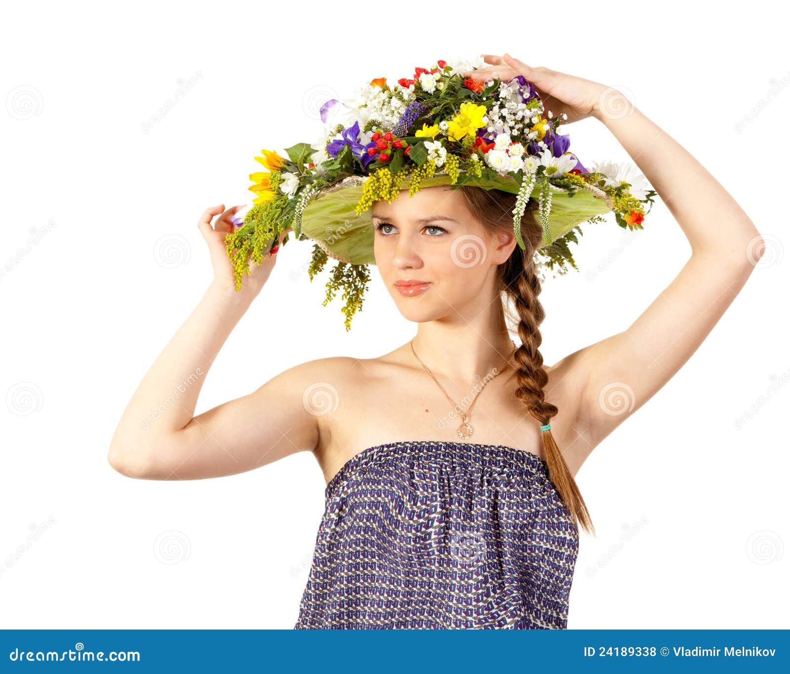 Beautiful Girl with Hat of Flowers Stock Photo Image of portrait, spring 24189338