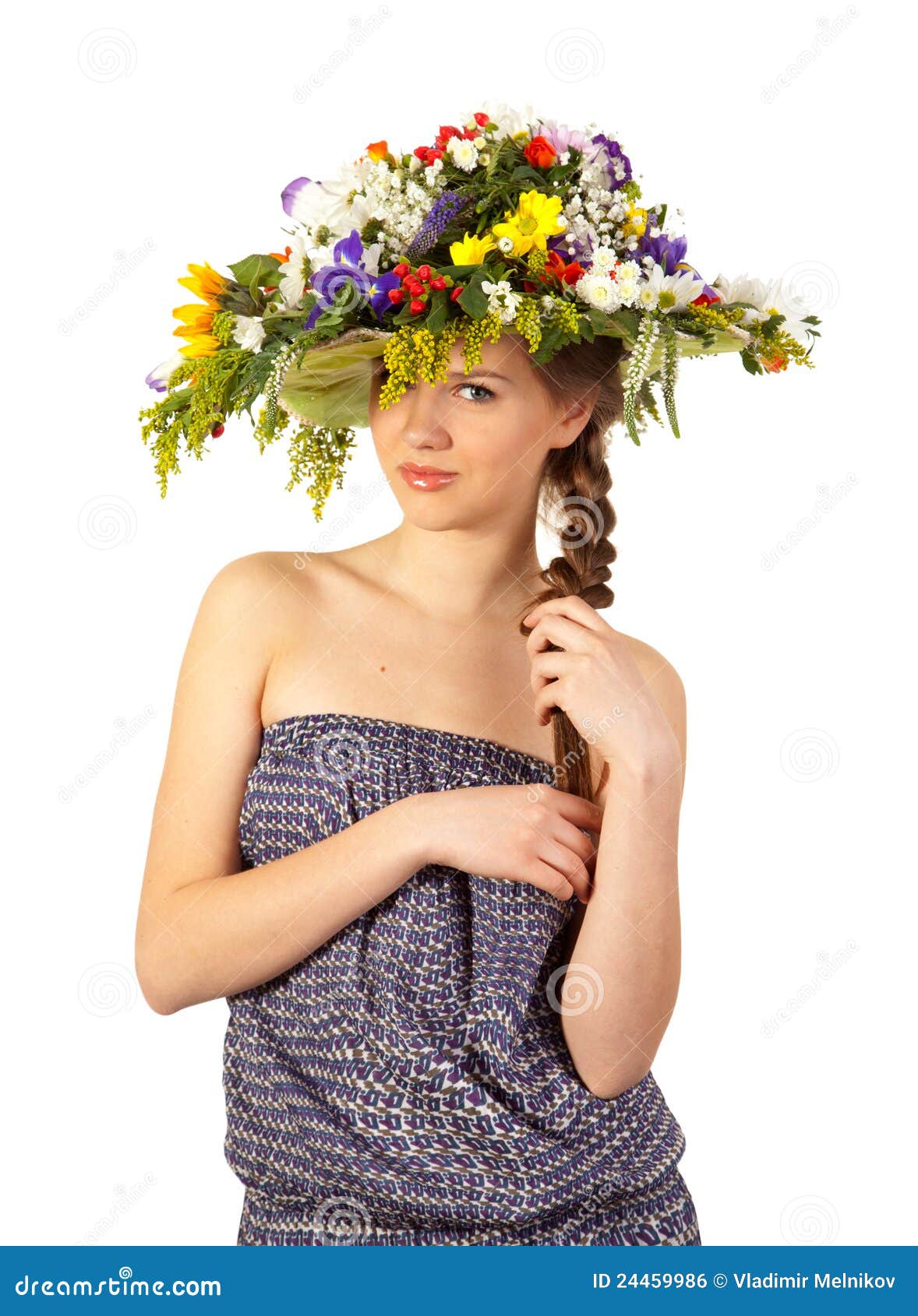 Beautiful Girl with Hat of Flowers Stock Photo Image of fashion, pink 24459986