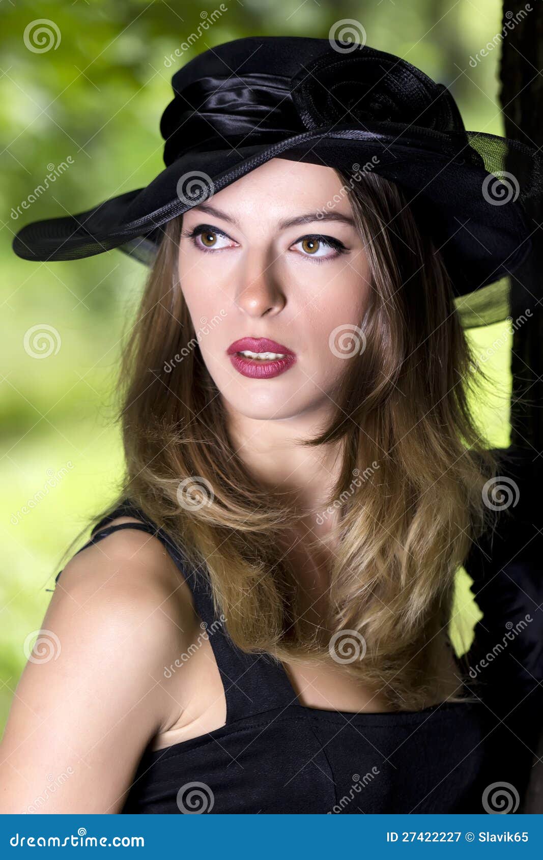 The Beautiful Girl in a Hat. Portrait Stock Image Image of black