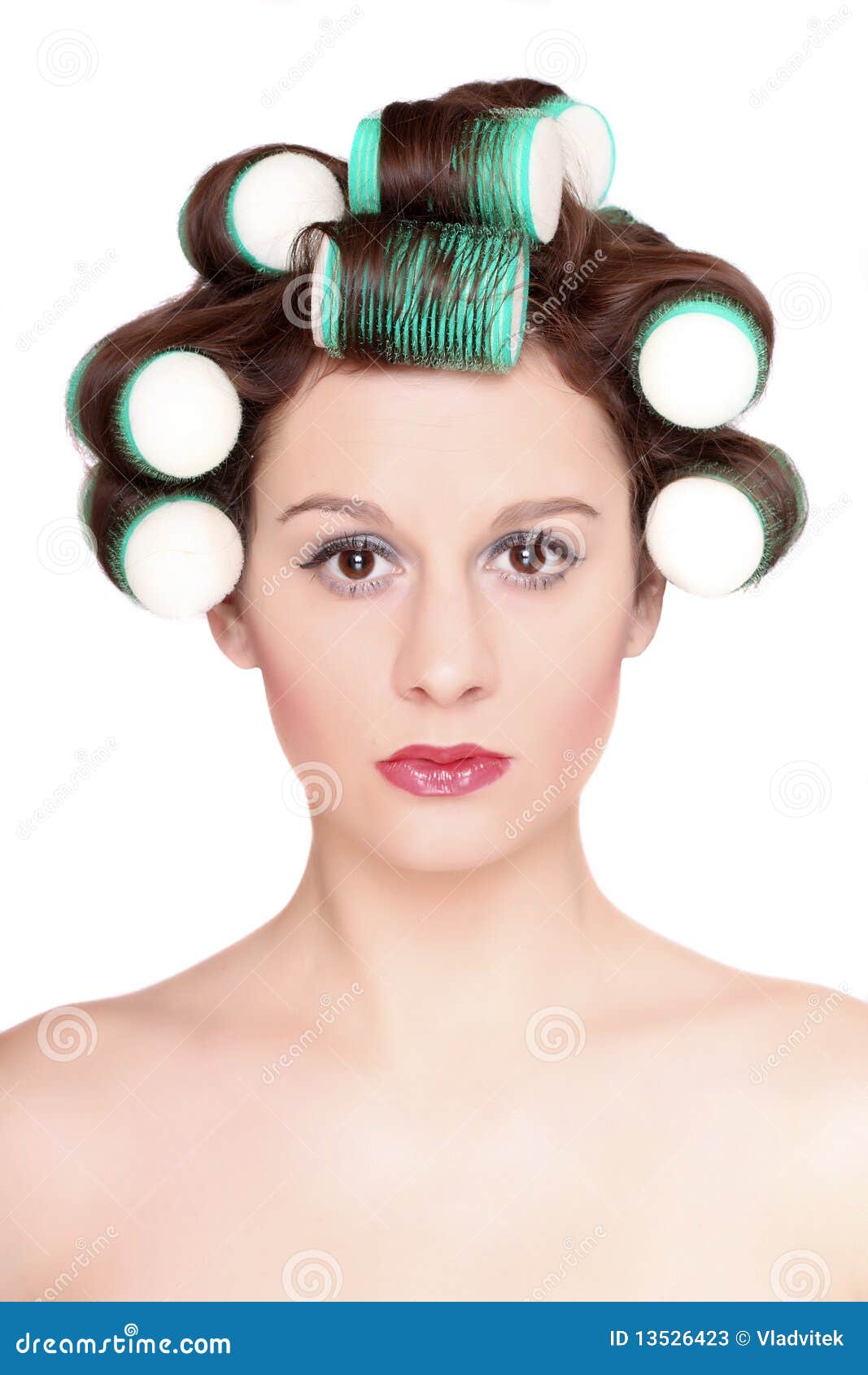 Beautiful Girl Is Having Hair Curlers Stock Image - Image 