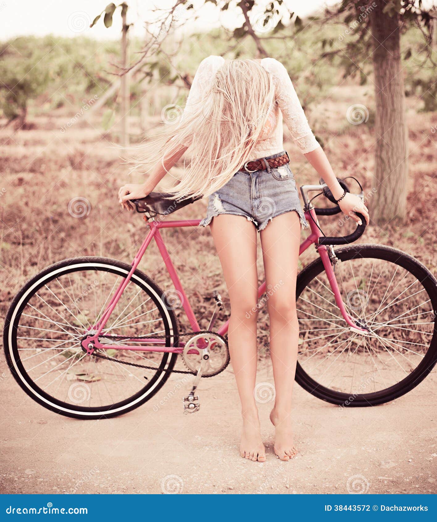 Beautiful Girl Hipster Bike Stock Photo