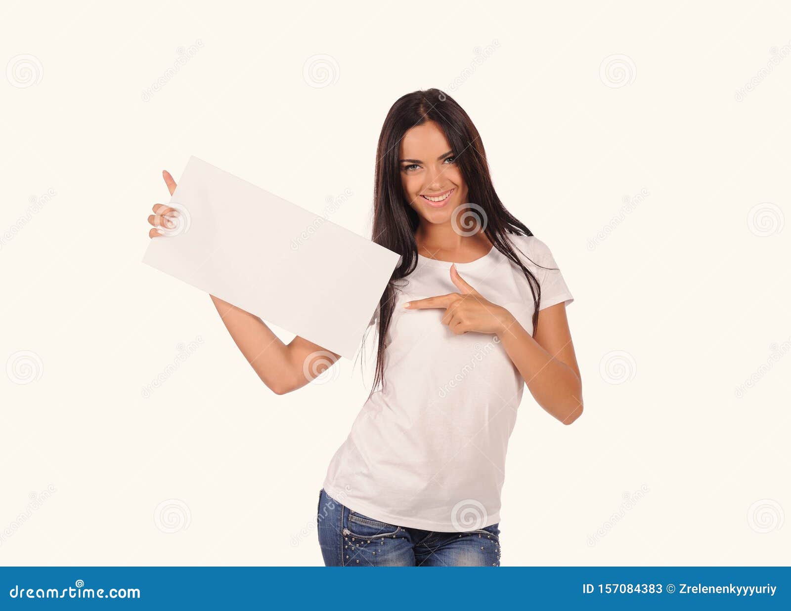 Beautiful Girl Holding a Blank Billboard Stock Image - Image of beauty ...